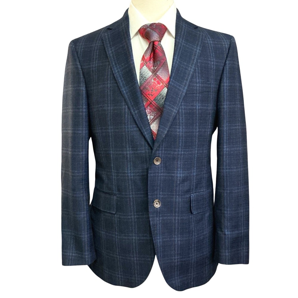 Jack Victor Sport Coat 40R Navy Glen Plaid Super 120s Wool Flannel Blazer Canada